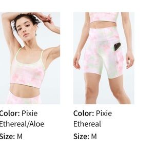 Fabletics Pixie/Ethereal Aloe gym top and matching gym shorts